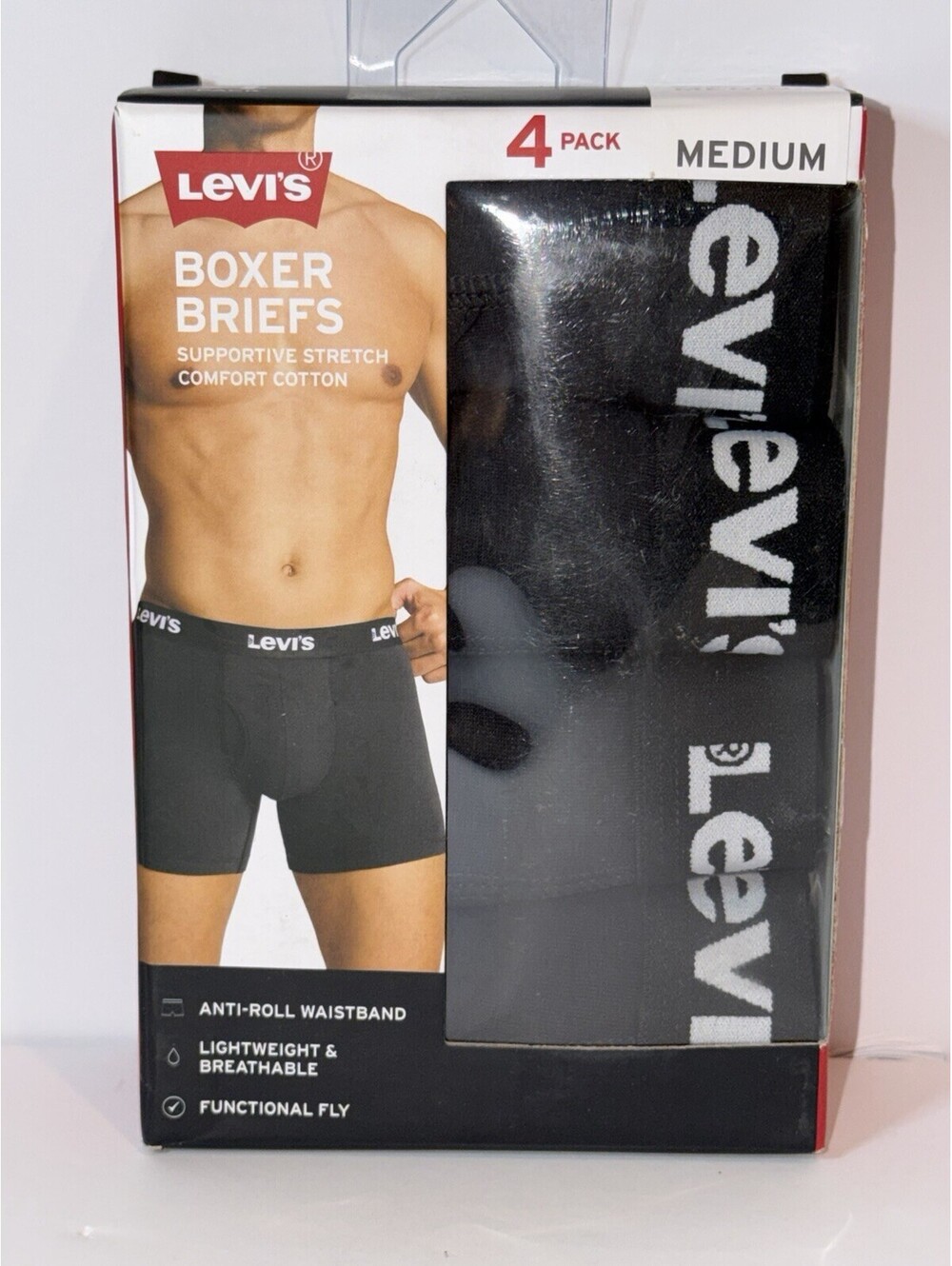 Levi’s Men’s Boxer Briefs 4 Pack Size Medium Black Stretch Underwear New Sealed